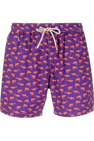 MC2 SAINT BARTH Men Swim Shorts - Shark-print swim shorts - Purple