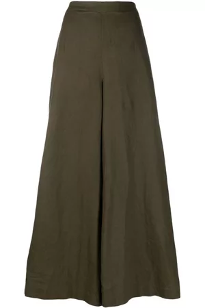 Ralph Lauren Women Wide Leg Pants - Linen palazzo flat-front trousers - Green