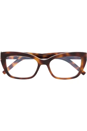 Saint Laurent Logo-engraved tortoise cat-eye glasses