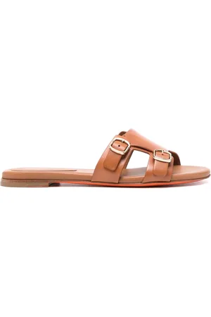 santoni Double-buckle leather slides
