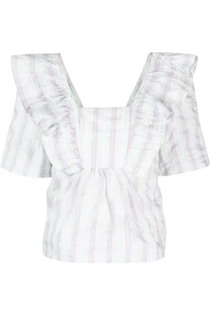 Ganni Striped seersucker ruffle blouse
