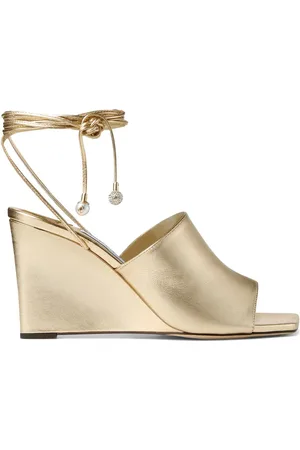 Jimmy Choo Pandora Patent Wedge Sandal in Natural | Lyst