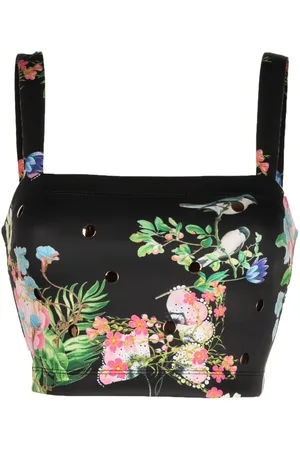Cynthia Rowley Floral-print sleeveless cropped top