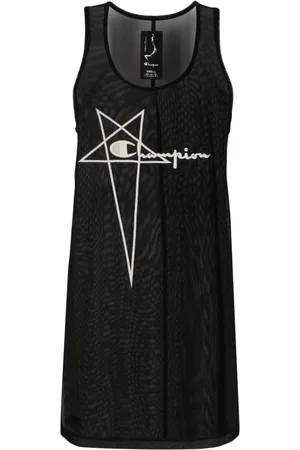 Rick Owens Logo-embroidered sheer sleeveless dress