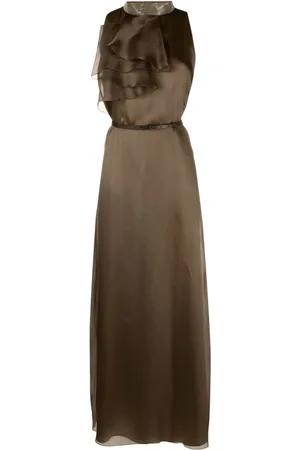 Cynthia Rowley ruffled polka-dot silk maxi dress - Brown