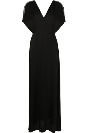 Fabiana Filippi Beaded-stripes V-neck gown