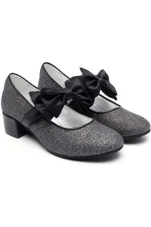 MONNALISA Bow-detail 30mm block-heel ballerina shoes