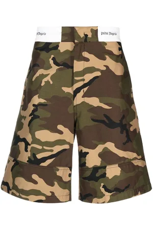 Palm Angels Sartorial-waistband camouflage-print shorts