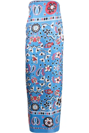 Tory Burch Graphic-print strapless silk dress
