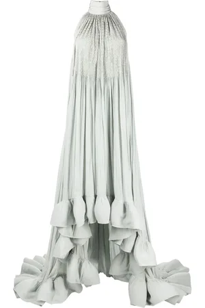 Lanvin Embroidered halterneck charmeuse gown