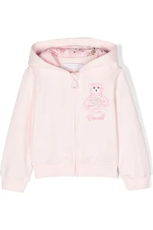 Roberto Cavalli Bear-embroidered zip-up hoodie
