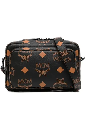 MCM Calfskin Ottomar Monogram Medium Millie Crossbody Bag Black