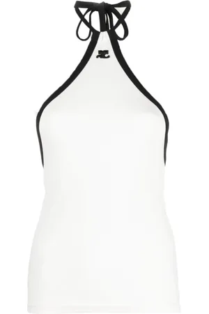 Courrèges Embroidered-logo halterneck top