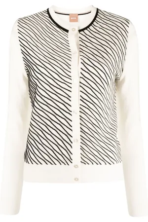 HUGO BOSS Piped-stripes crew neck cardigan