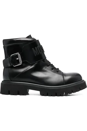 Moschino Logo-embossed lace-up leather boots