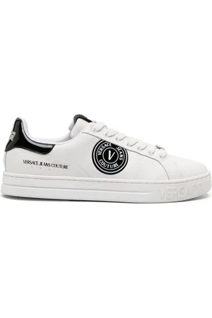 VERSACE Logo-patch leather low-top sneakers