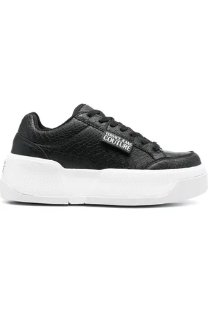 VERSACE Logo-patch round-toe sneakers