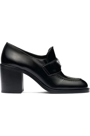 Prada Block-heel brushed-leather loafers