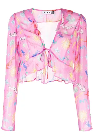 RIXO London Neelu V-neck ruffled printed top