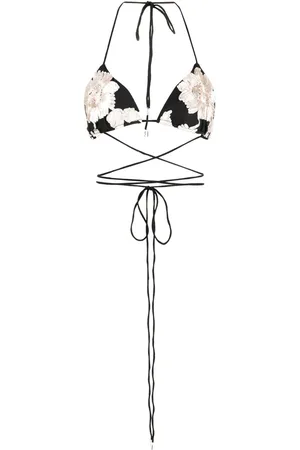 ROTATE Floral-embroidered halterneck bra top
