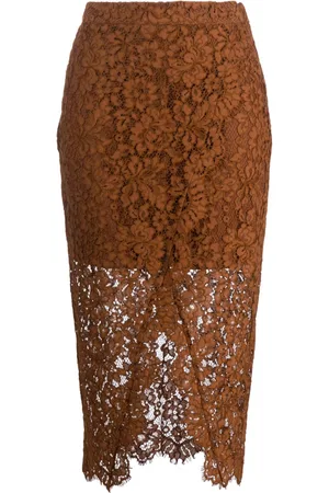 Twin-Set Floral-lace midi skirt
