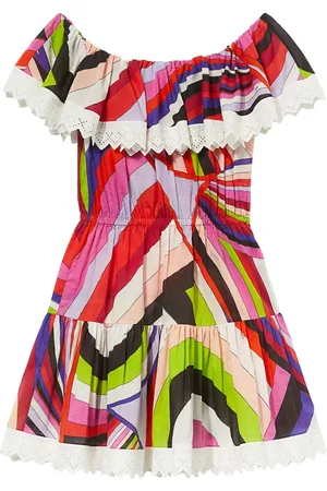 Puccini Iride-print off-shoulder cotton dress