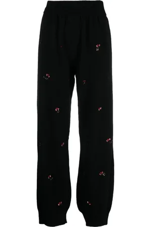 Barrie Floral-embroidery cashmere trousers