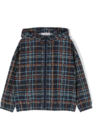 There Was One Kids Tartan-print hooded rain jacket