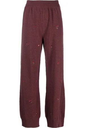 Barrie Floral-embroidery cashmere trousers