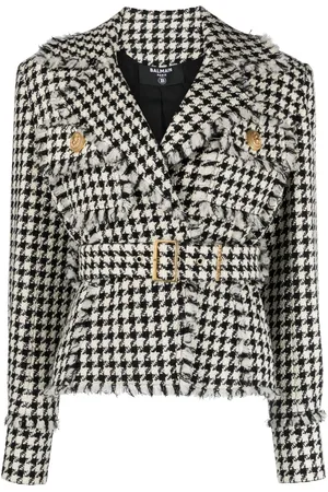 Balmain Houndstooth tweed belted jacket