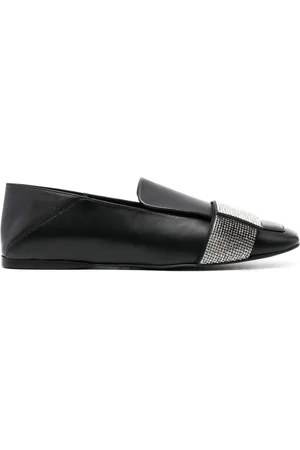 Sergio Rossi Crystal-embellished leather ballerina shoes