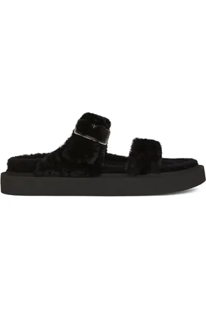 Giuseppe Zanotti Furry buckled sheepskin slides