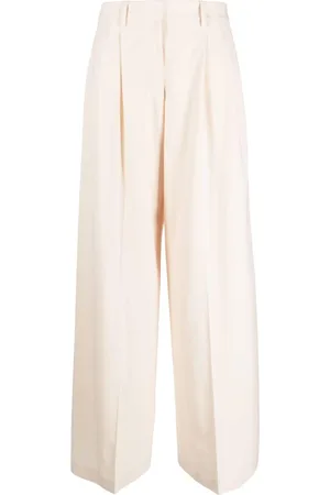 Quince | NEW Stretch Crepe Pleated Wide Leg Trouser Pant in Sand Cream Size  S