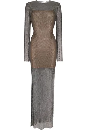 GENNY Crystal-embellished net maxi dress