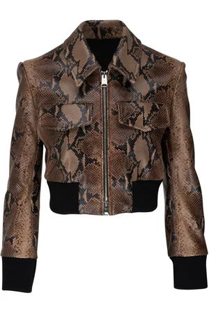 Khaite Women's Hector Snake-Print Leather Cropped Jacket - Brown - Size Small