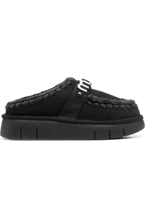 Mou Logo-lettering suede slippers