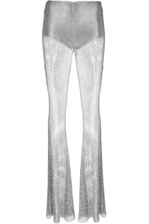 Prettylittlething Women's Silver Vinyl High Waist Ruched Flared Pants - Size 2