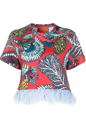 La DoubleJ La Scala feather-trim cotton T-shirt