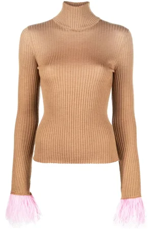 La DoubleJ Feather-cuff ribbed-knit jumper