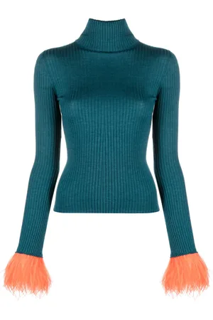 La DoubleJ Feather-trim rib-knit jumper