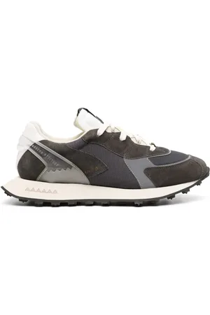 RUN OF Logo-print panelled suede sneakers