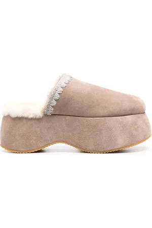 Mou Whipstitch 70mm suede platform slippers