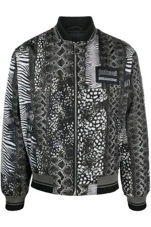 Roberto Cavalli Black Nappa Lucky Symbol Embroidered Bomber Jacket, Brand Size 46 (US Size 36) in Black