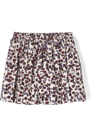 BONPOINT Cherry-print corduroy pleated skirt
