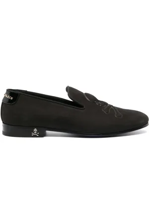 Philipp Plein Skull-embroidered suede loafers