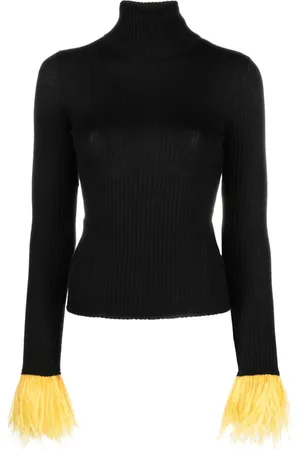La DoubleJ Feather-cuff ribbed-knit jumper