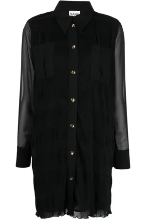 Ganni Georgette straight-point collar dress