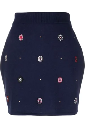 Barrie Floral-motif cashmere-cotton straight skirt