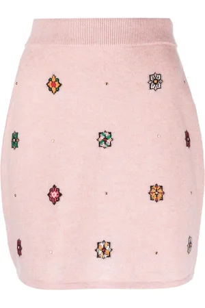 Barrie Floral-motif cashmere-cotton straight skirt