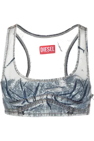 Diesel Denim-patchwork mesh top